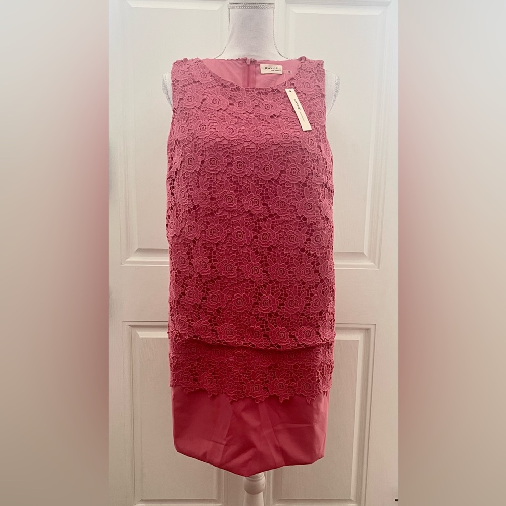 NWT Rhyme Los Angeles Pink Sleeveless Lace Dress Small